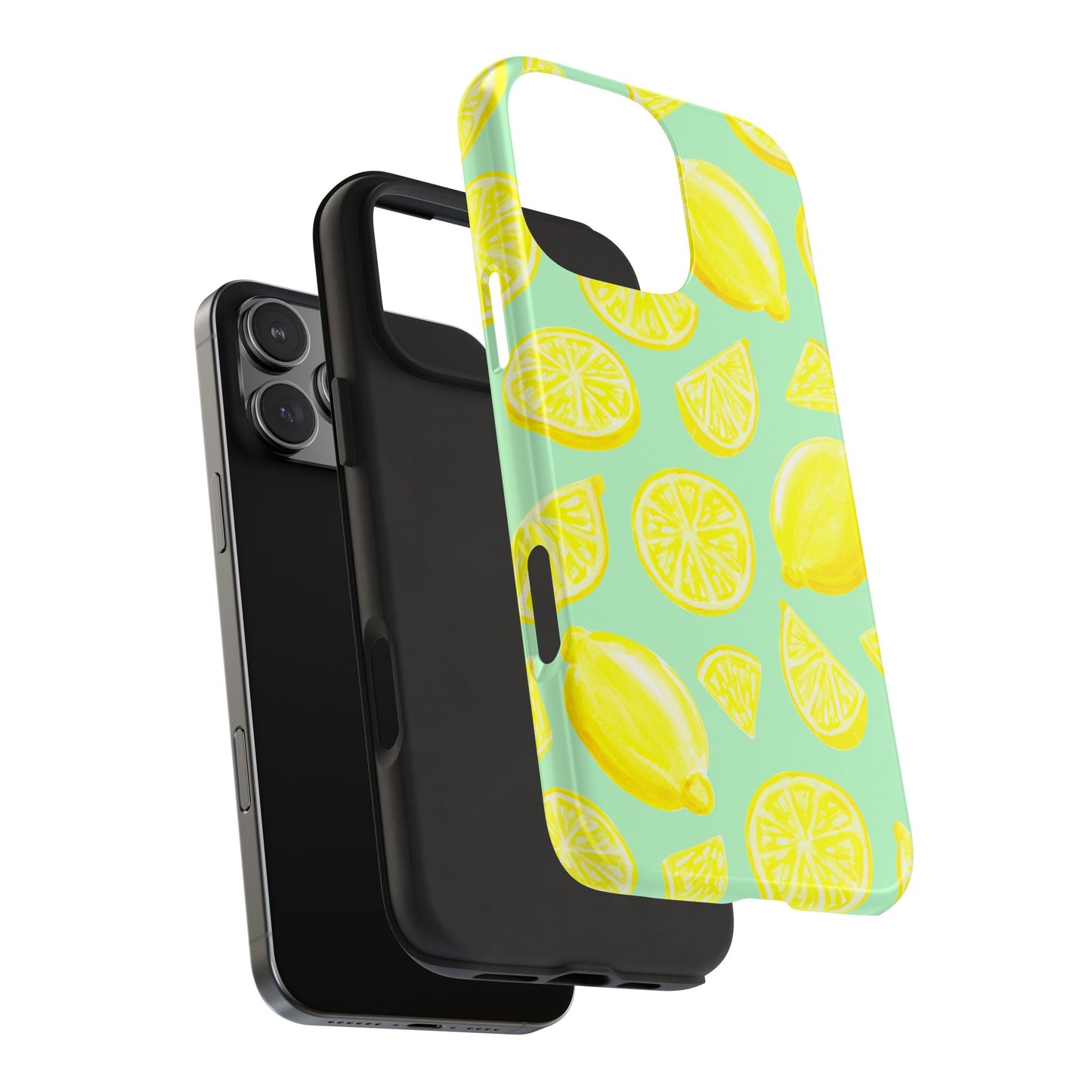 Bright Yellow Lemons Watercolor Illustrated Tossed Pattern Mint Green Tough Phone Case | Various Models