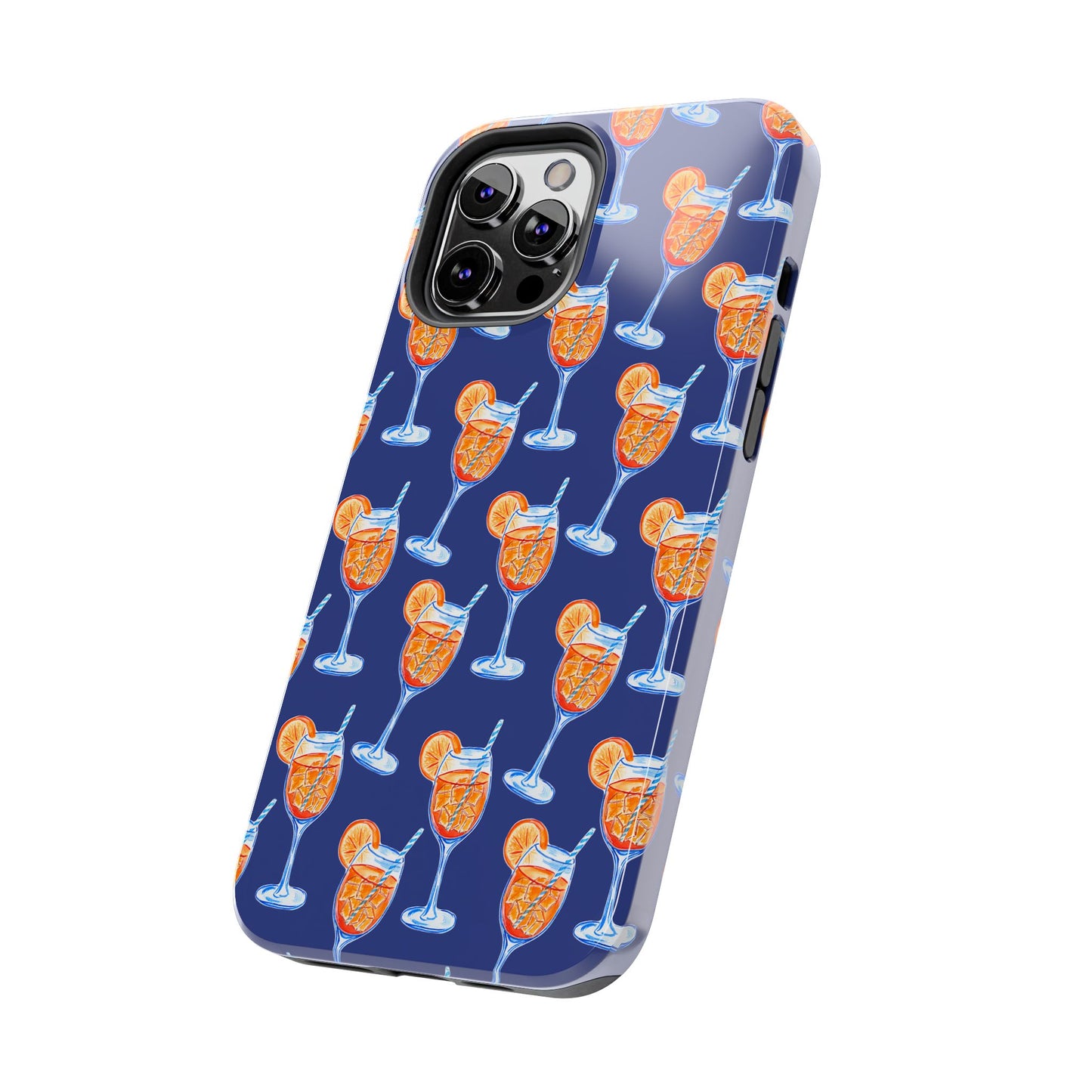 Orange & Blue Aperol Spritz Watercolor Pattern Navy Tough Case | Various Models
