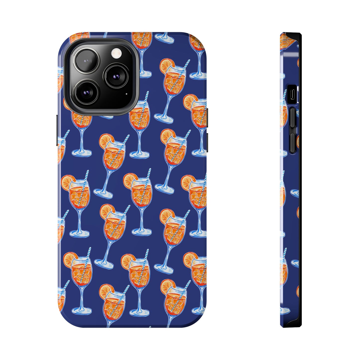 Orange & Blue Aperol Spritz Watercolor Pattern Navy Tough Case | Various Models iPhone 13 Pro Max