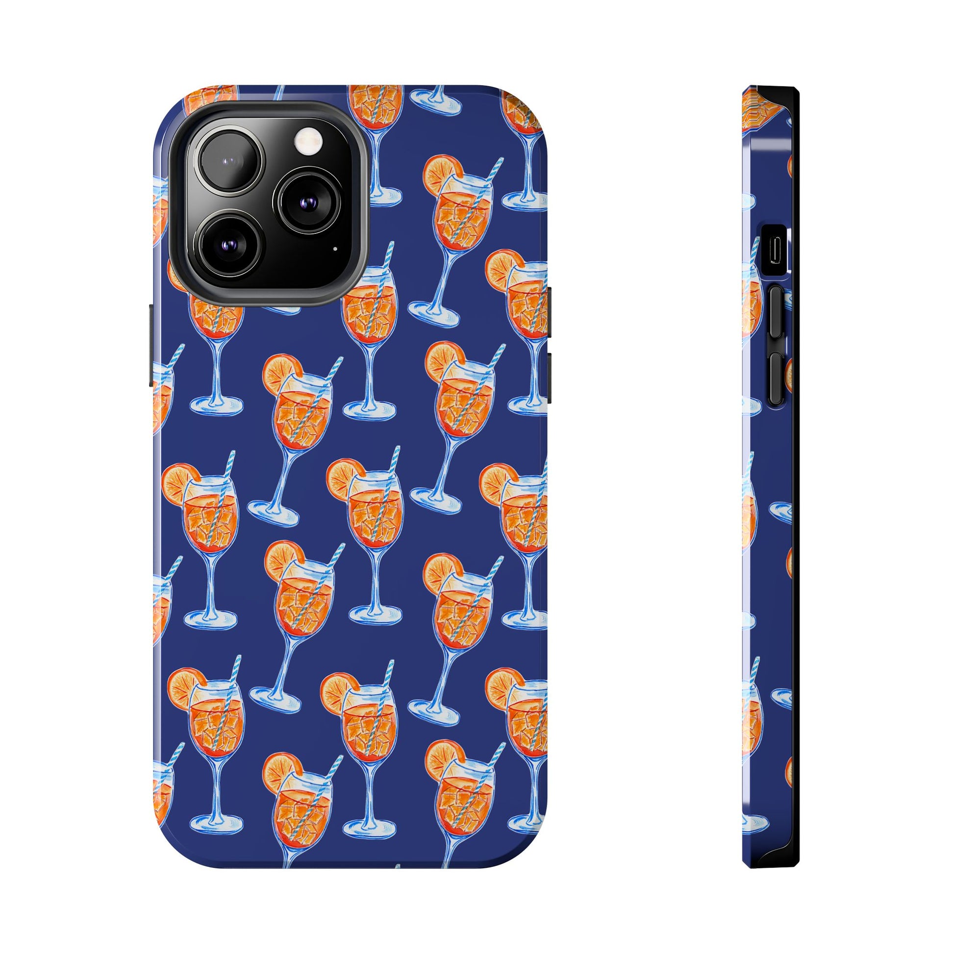 Orange & Blue Aperol Spritz Watercolor Pattern Navy Tough Case | Various Models iPhone 13 Pro Max
