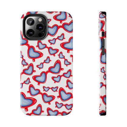 Red, White, & Blue Heart Shaped Watercolor Sunglasses Tossed Pattern Tough Phone Cases iPhone 12 Pro Max