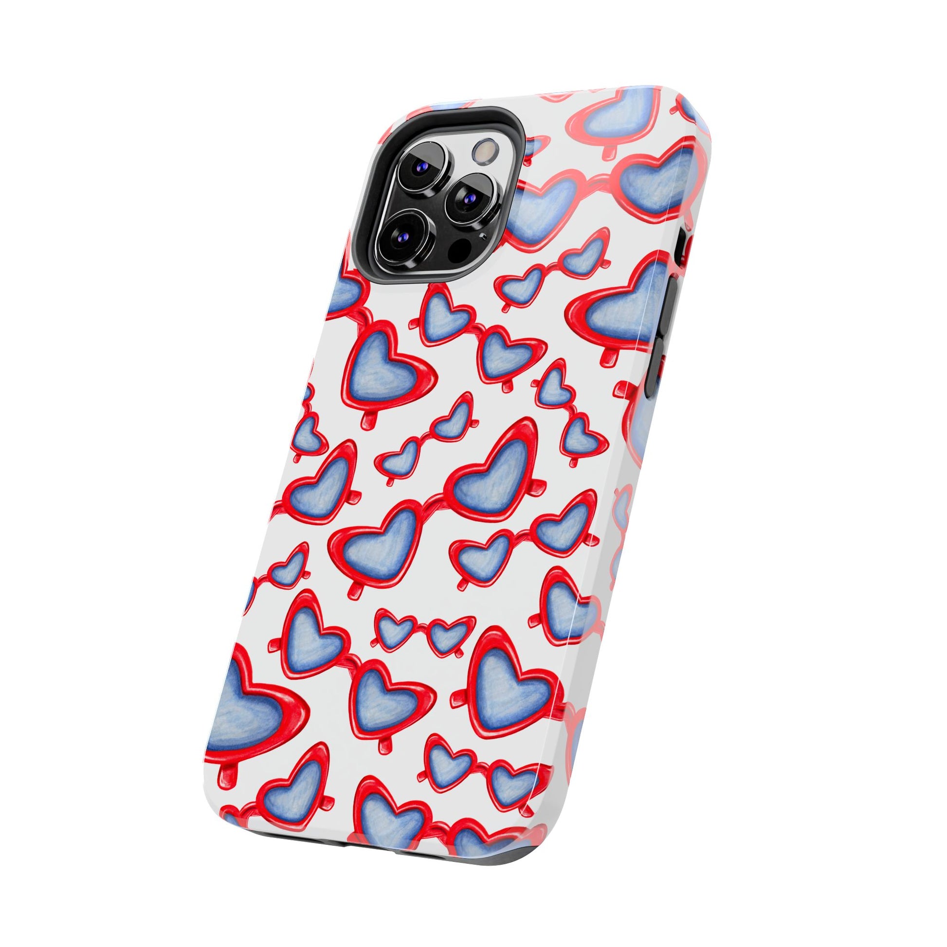 Red, White, & Blue Heart Shaped Watercolor Sunglasses Tossed Pattern Tough Phone Cases