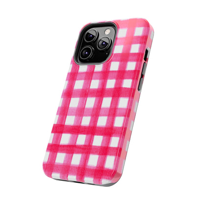 Hot Pink Gingham Watercolor Preppy Tough Phone Case | Various models