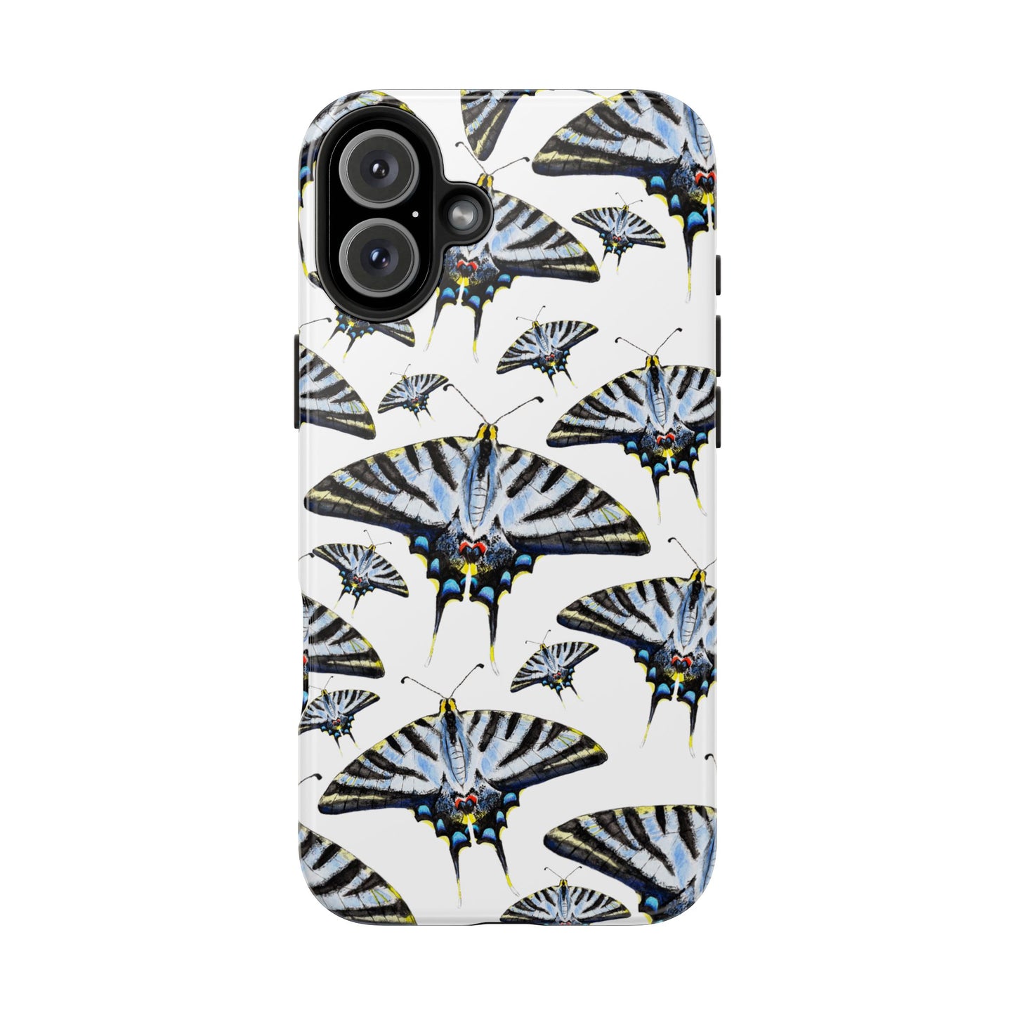 Light Blue Swallowtail Butterflies Watercolor Illustrated Pale Blue Tough Phone Case | Various Models iPhone 16 Plus