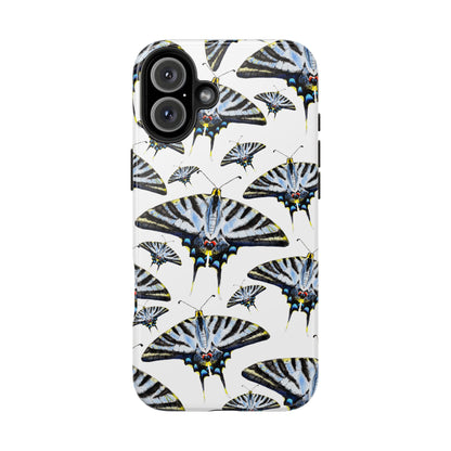 Light Blue Swallowtail Butterflies Watercolor Illustrated Pale Blue Tough Phone Case | Various Models iPhone 16 Plus