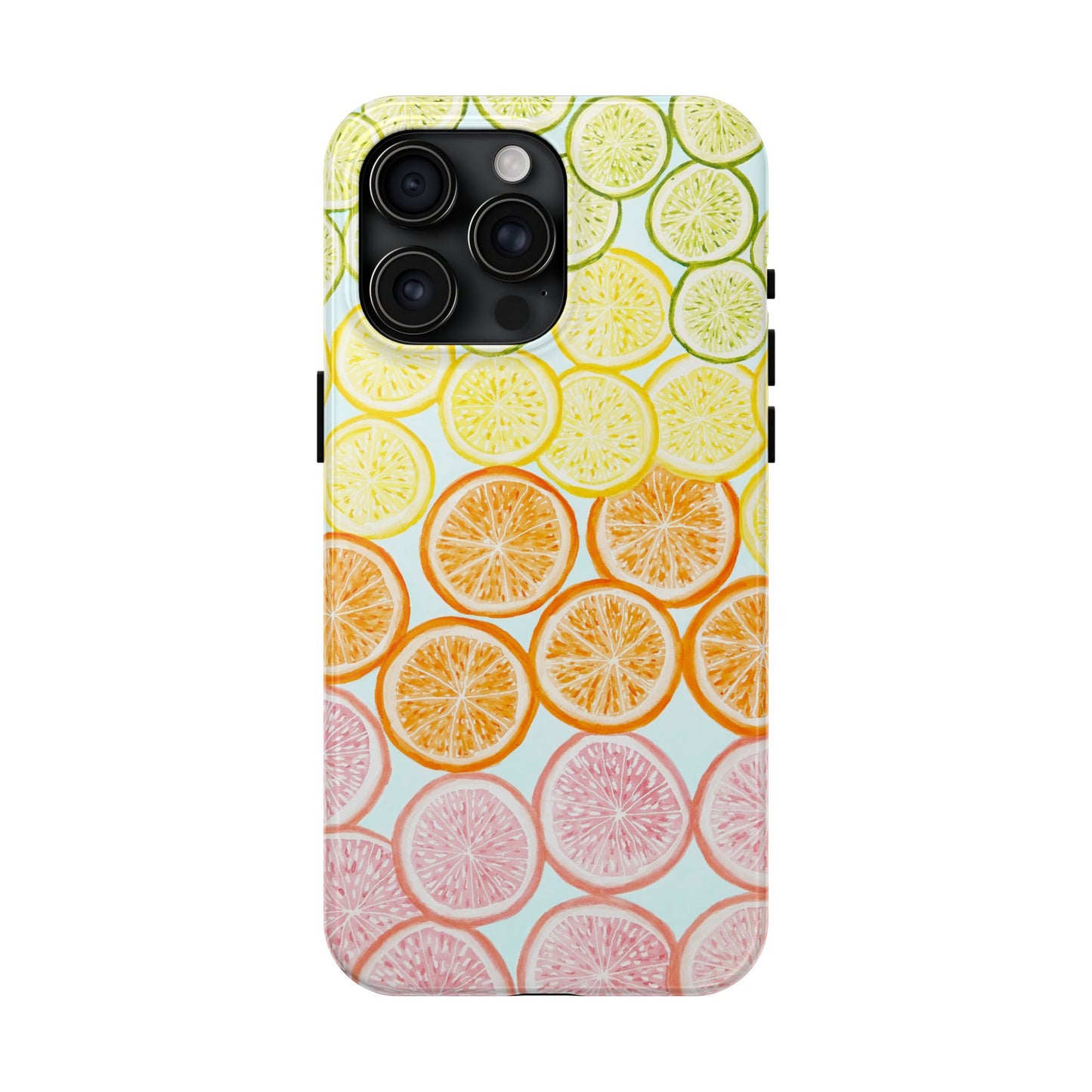 Ombré Citrus Grapefruit, Oranges, Lemons, & Limes Watercolor Illustrated Light Blue Tough Phone Case | Various Models Available