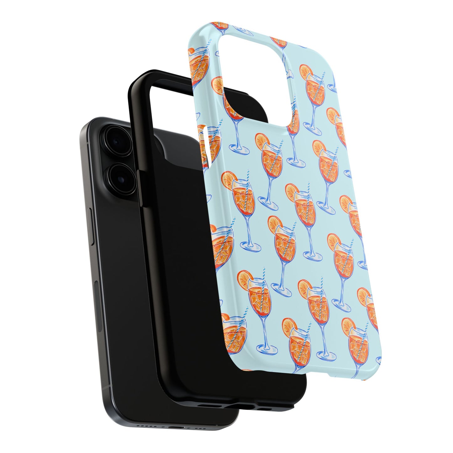 Orange & Blue Aperol Spritz Watercolor Pattern Turquoise Phone Case | Various Models