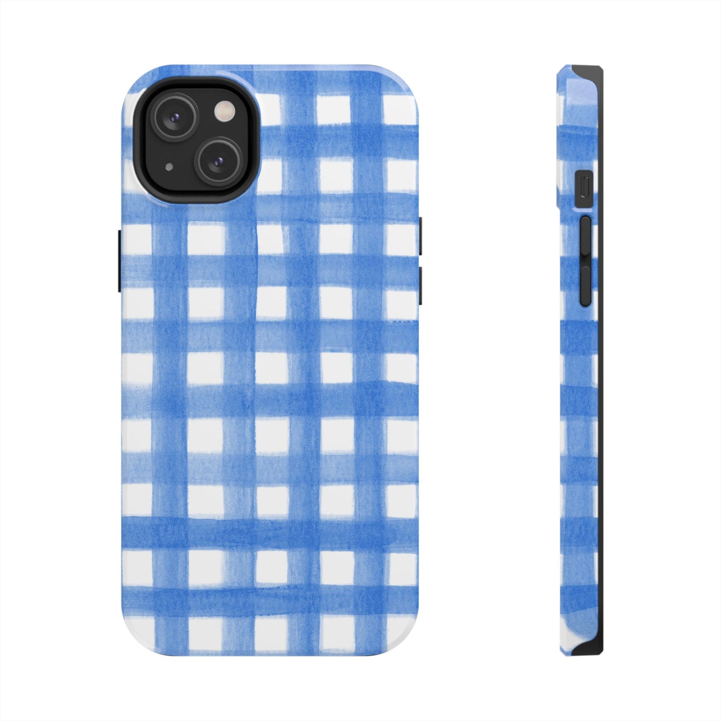 Blue Gingham Watercolor Preppy Tough Phone Case | Various models iPhone 14 Plus