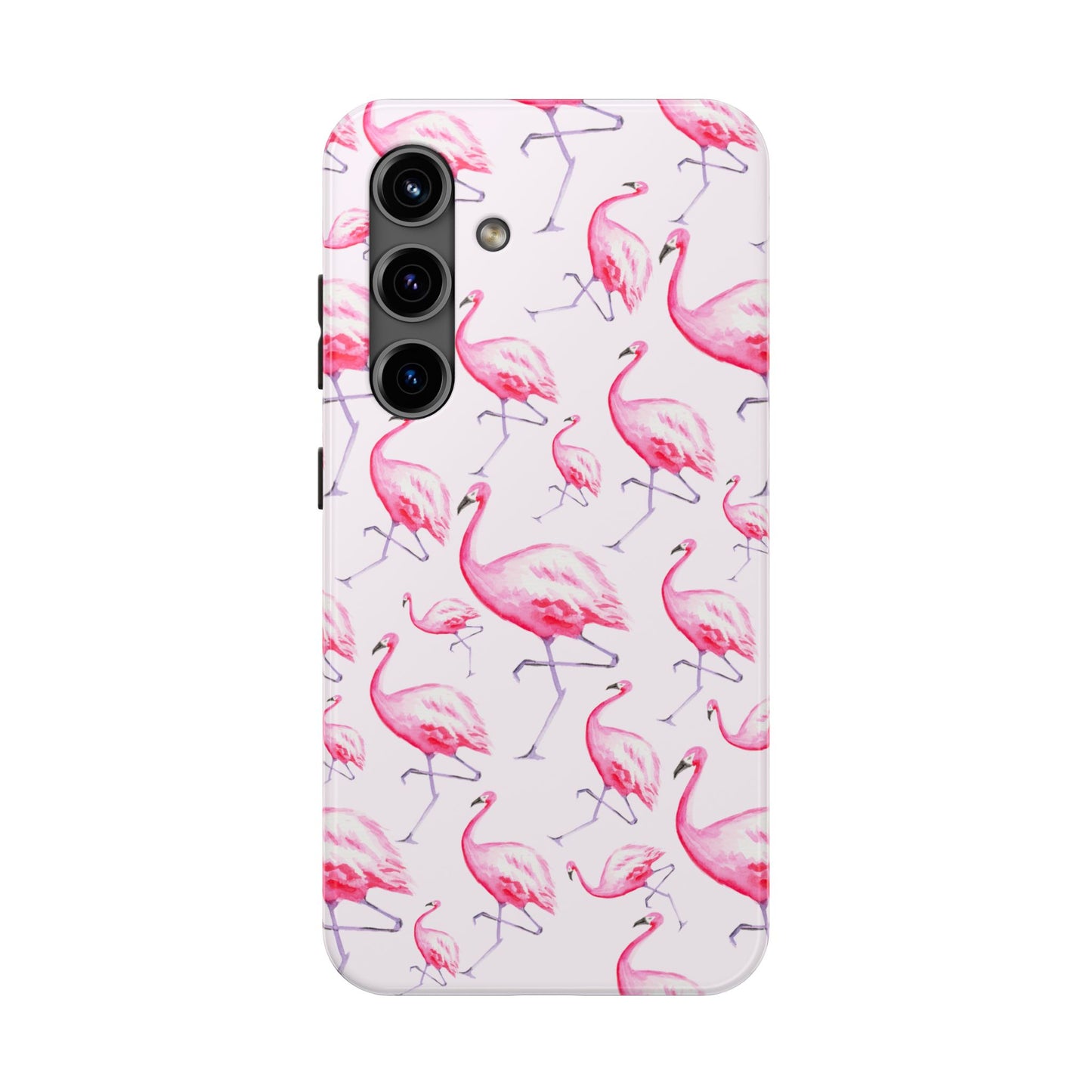 Pink Flamingos Watercolor Illustrated Tossed Pattern Blush Phone Case | Various Models Samsung Galaxy S24