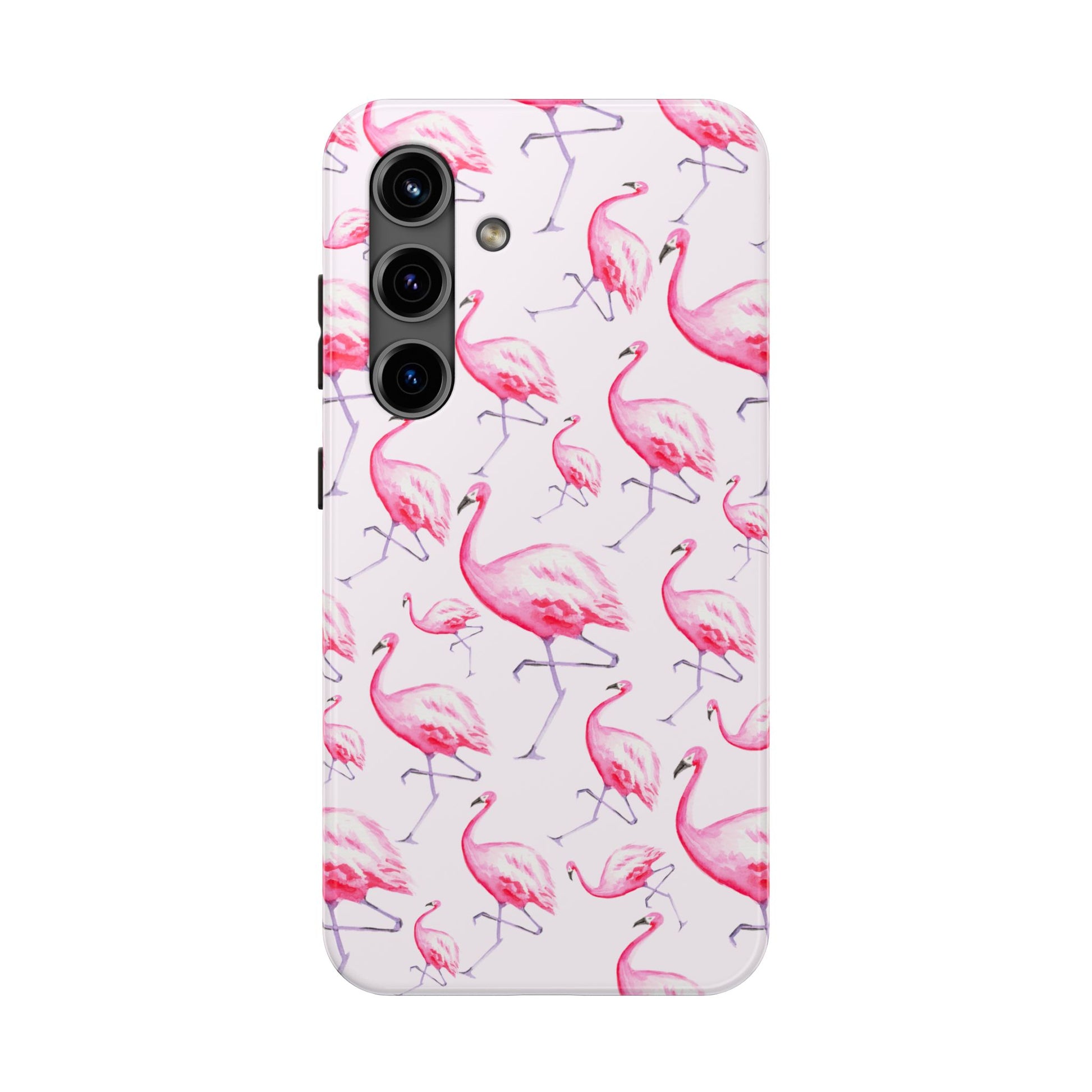 Pink Flamingos Watercolor Illustrated Tossed Pattern Blush Phone Case | Various Models Samsung Galaxy S24