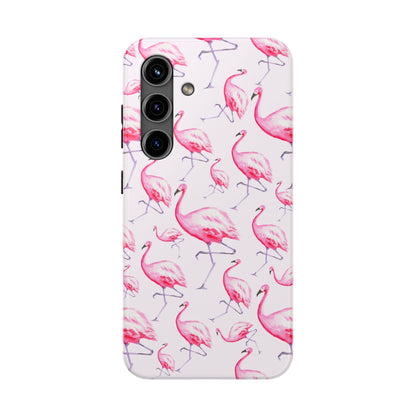 Pink Flamingos Watercolor Illustrated Tossed Pattern Blush Phone Case | Various Models Samsung Galaxy S24
