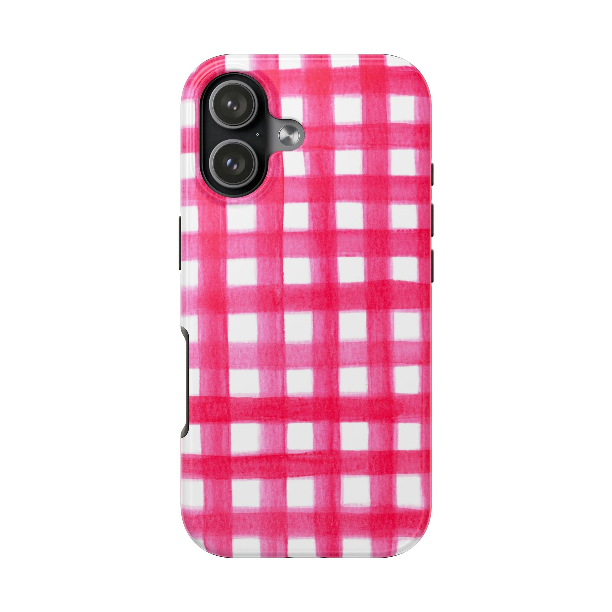 Hot Pink Gingham Watercolor Preppy Tough Phone Case | Various models iPhone 17