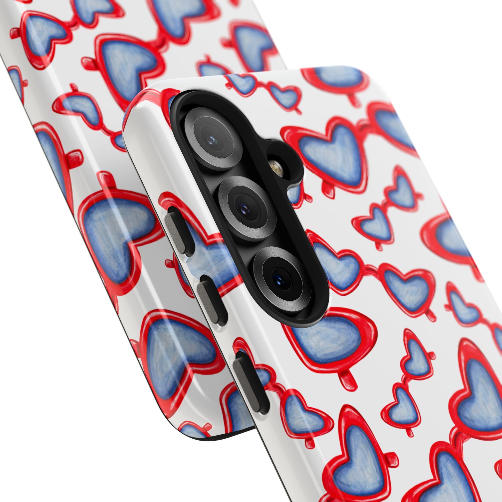 Red, White, & Blue Heart Shaped Watercolor Sunglasses Tossed Pattern Tough Phone Cases