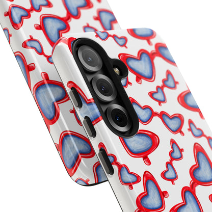 Red, White, & Blue Heart Shaped Watercolor Sunglasses Tossed Pattern Tough Phone Cases