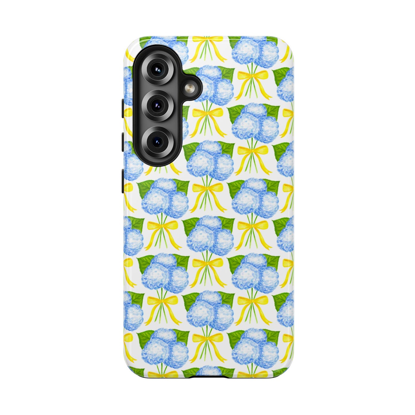 Blue Hydrangea Bouquets with Yellow Bow Ribbon Watercolor Illustrated Patterned Tough Phone Case | Various Models