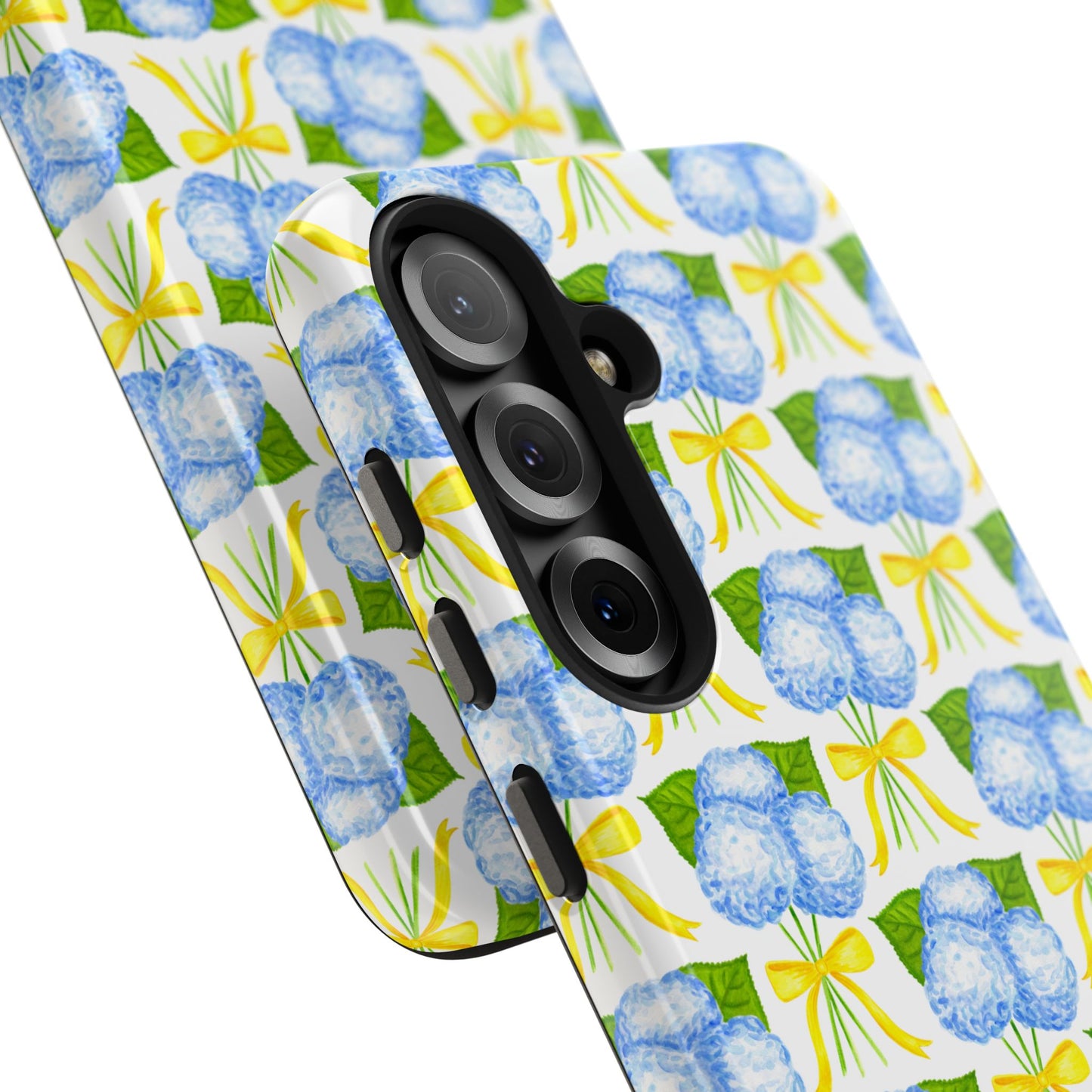 Blue Hydrangea Bouquets with Yellow Bow Ribbon Watercolor Illustrated Patterned Tough Phone Case | Various Models