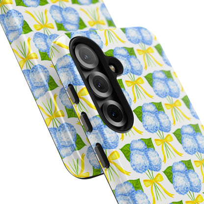 Blue Hydrangea Bouquets with Yellow Bow Ribbon Watercolor Illustrated Patterned Tough Phone Case | Various Models
