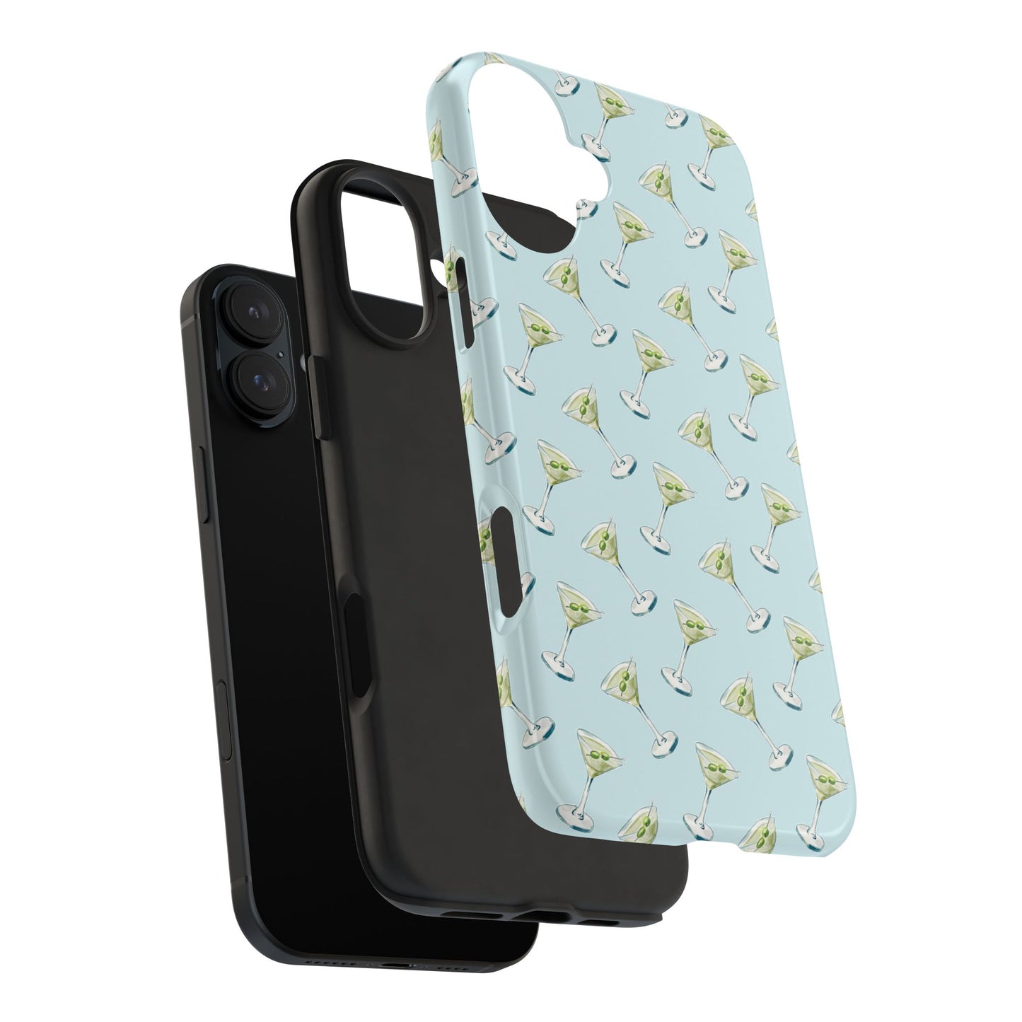 Blue Mini Martini Watercolor Illustrated Tossed Pattern Tough Phone Case | Various Models Available