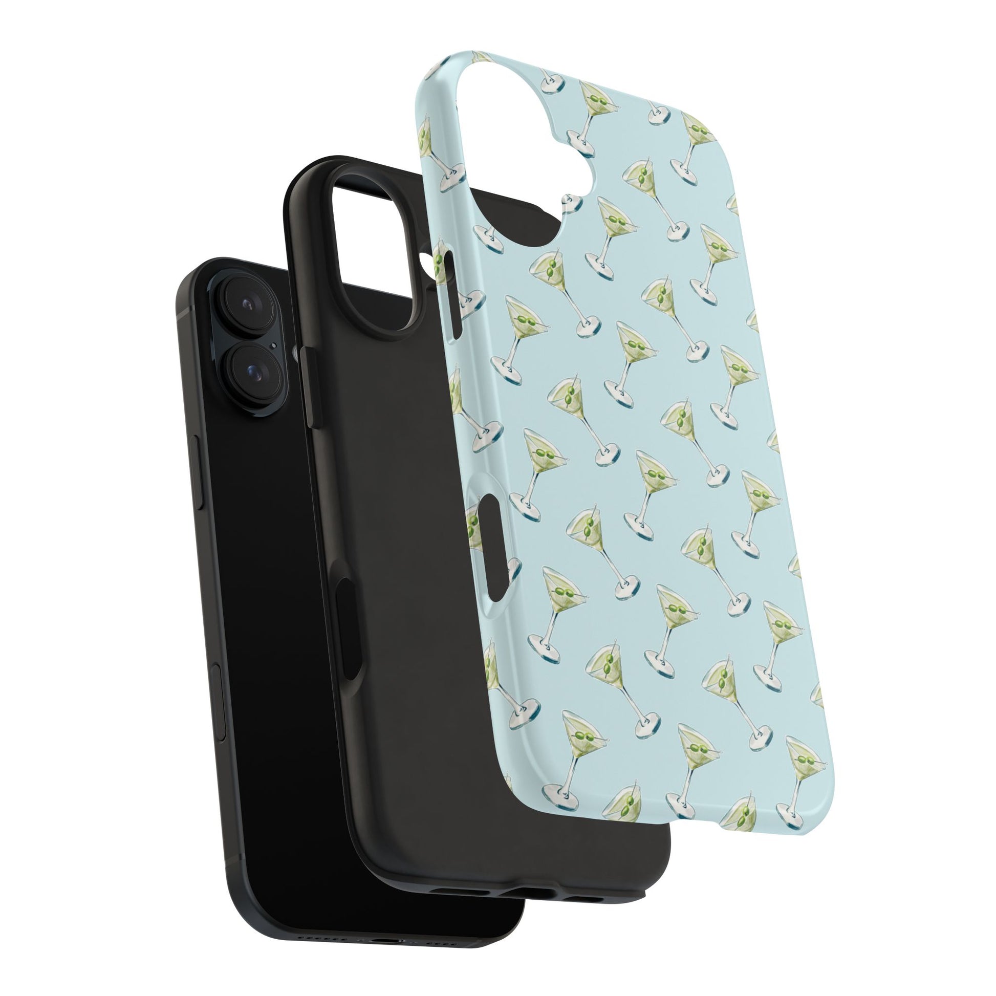Blue Mini Martini Watercolor Illustrated Tossed Pattern Tough Phone Case | Various Models Available