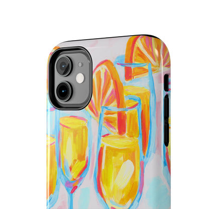 Pink Orange Mimosas Blue Champagne Flutes Abstract Acrylic Tough Phone Case | Various Models