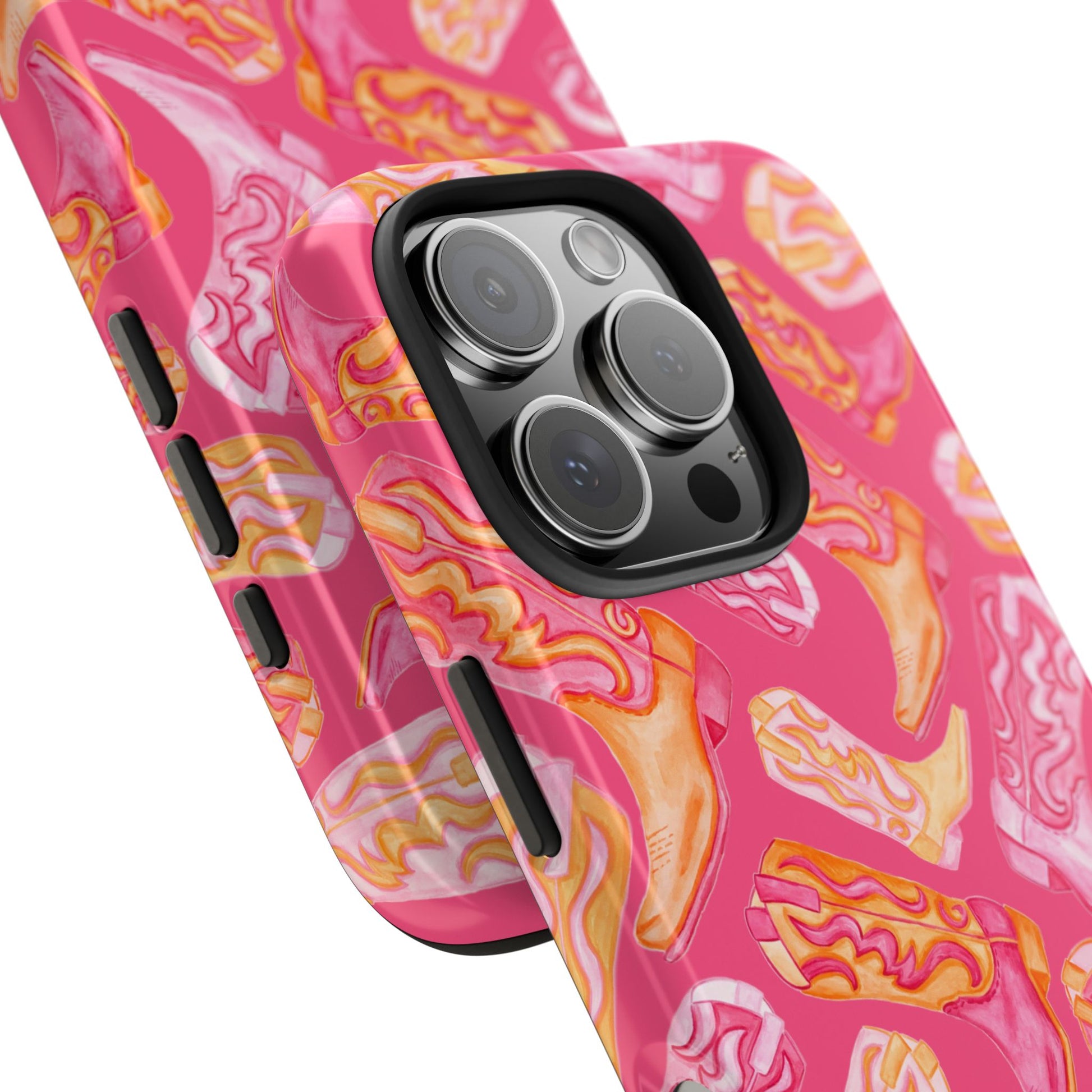 Tossed Hot Pink & Orange Watercolor Cowboy Boots Hot Pink Tough Phone Cases | Various Models