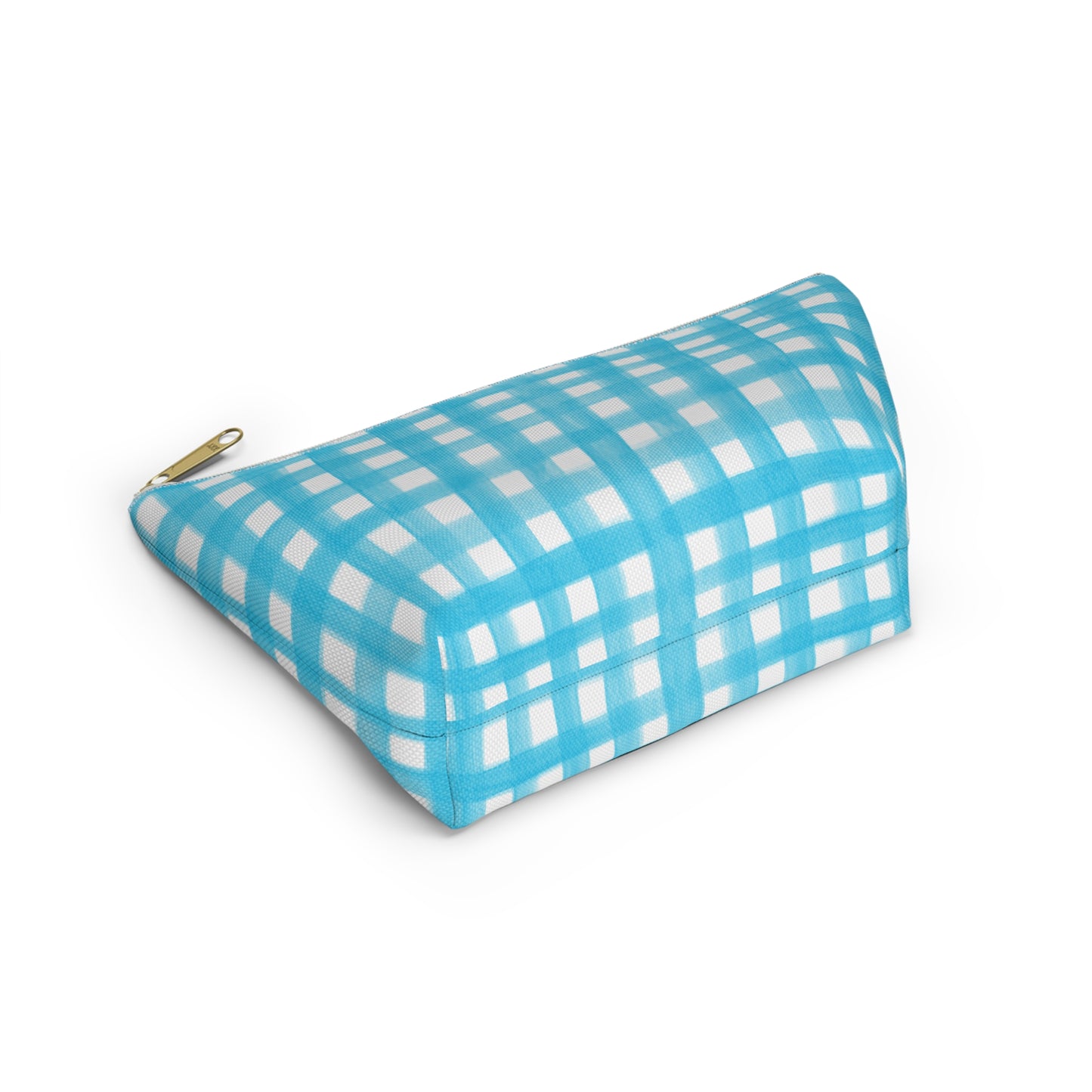 Turquoise Gingham Watercolor Illustrated Printed Accessory Pouch T-Bottom | Large or Small