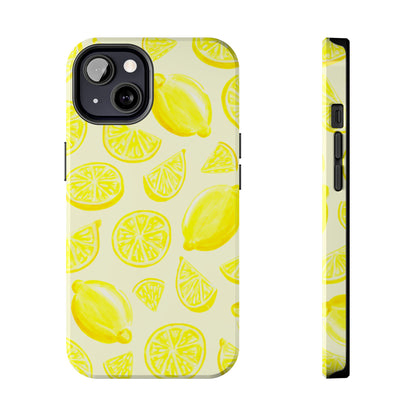 Bright Yellow Lemons Watercolor Illustrated Tossed Pattern Pale Yellow Tough Phone Case | Various Models