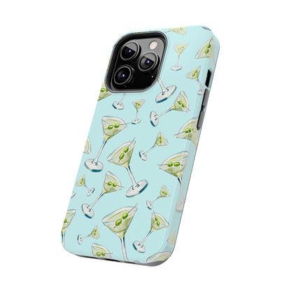 Watercolor Blue and Green Martinis Tossed Illustrated Pattern Turquoise Blue Tough Phone Case | Various Models