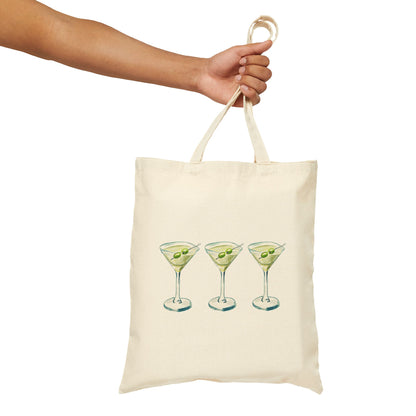 Canvas Book Tote | Trio Blue & Green Martini Watercolor Farmers Market Tote | Cocktail Bachelorette Gift Hostess