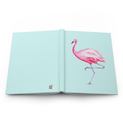 Hot Pink Flamingo Watercolor Illustrated Light Blue Hardcover Journal Matte 8"x 5.75"