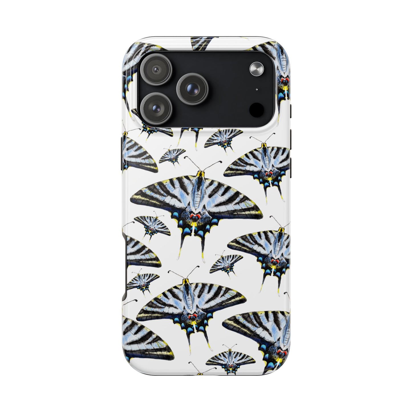 Light Blue Swallowtail Butterflies Watercolor Illustrated Pale Blue Tough Phone Case | Various Models iPhone 17 Pro Max