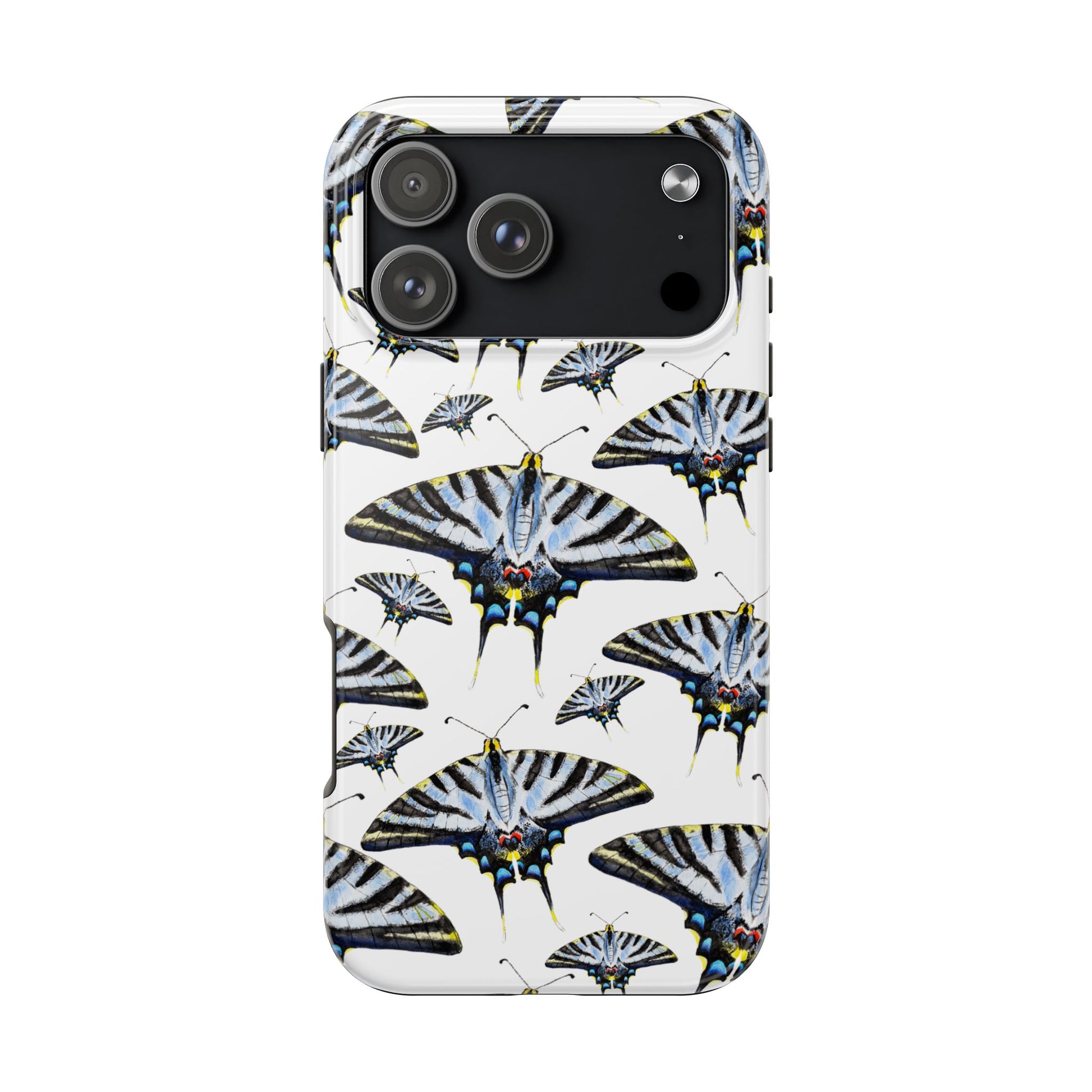 Light Blue Swallowtail Butterflies Watercolor Illustrated Pale Blue Tough Phone Case | Various Models iPhone 17 Pro Max