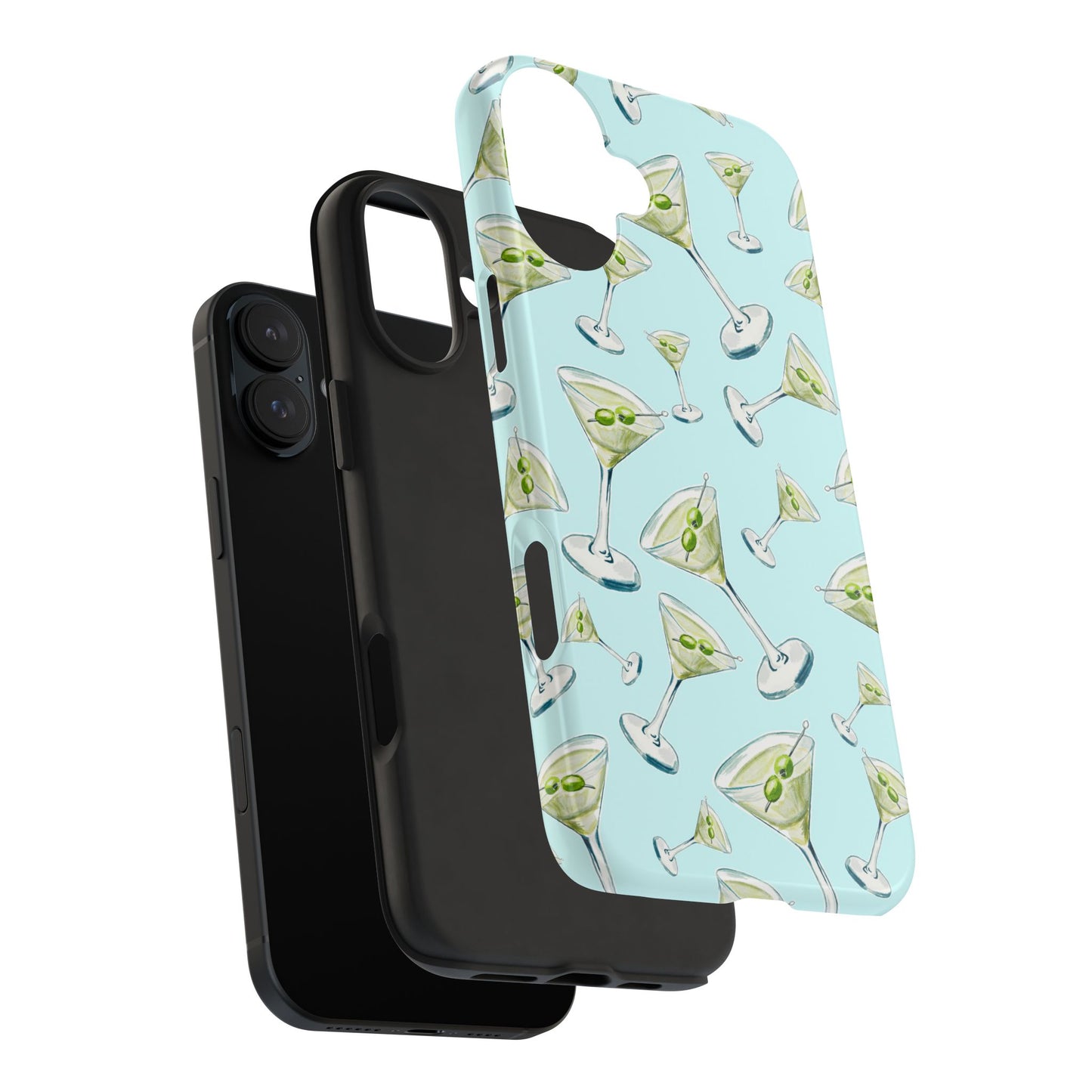 Watercolor Blue and Green Martinis Tossed Illustrated Pattern Turquoise Blue Tough Phone Case | Various Models