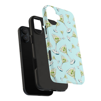 Watercolor Blue and Green Martinis Tossed Illustrated Pattern Turquoise Blue Tough Phone Case | Various Models
