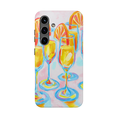 Pink Orange Mimosas Blue Champagne Flutes Abstract Acrylic Tough Phone Case | Various Models