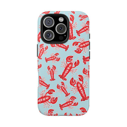 Red Lobster Watercolor Illustrated Tossed Pattern Light Blue Tough Phone Case | Various Models