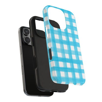Turquoise Gingham Watercolor Illustrated Tough Phone Case | Various Models Available
