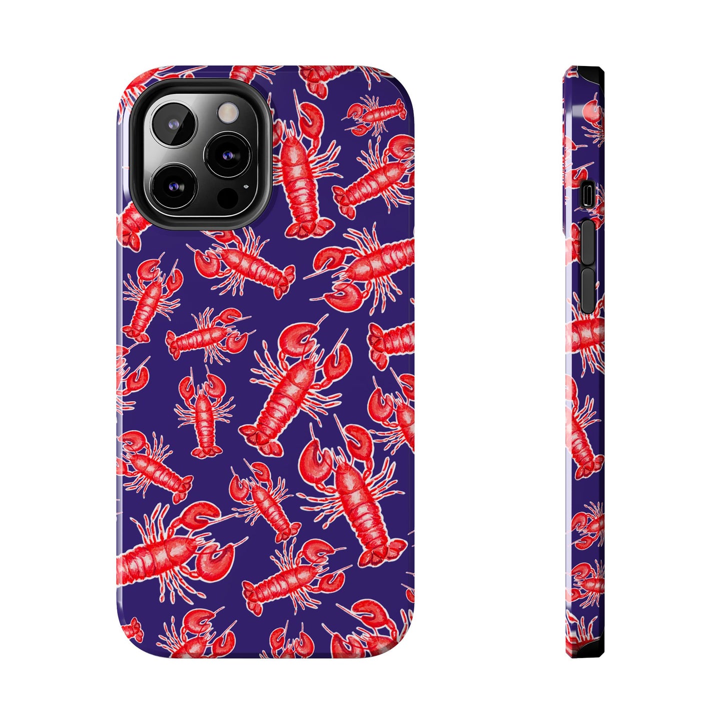 Red Lobster Watercolor Illustrated Tossed Pattern Navy Coastal Nautical Tough Phone Case | Various Models
