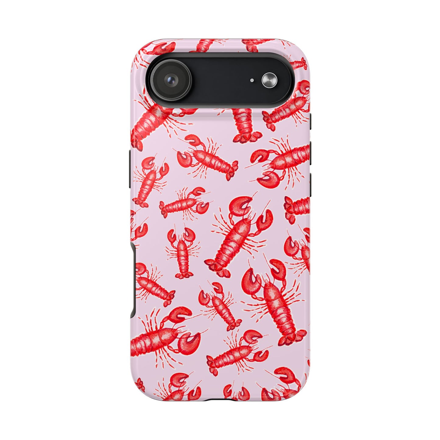 Red Lobster Watercolor Illustrated Tossed Pattern Light Pink Coastal Nautical Tough Phone Case | Various Models