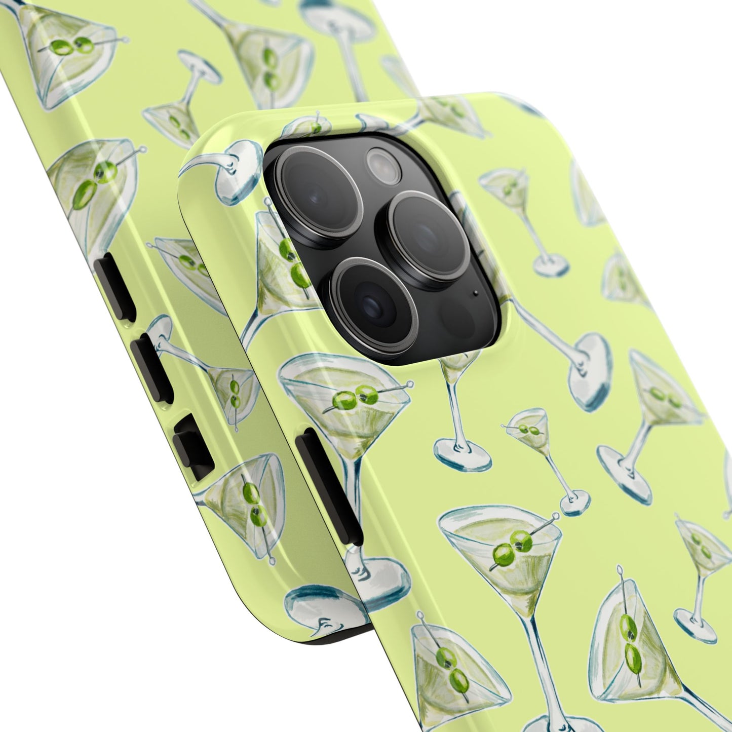 Watercolor Blue and Green Martinis Tossed Illustrated Pattern Yellow Tough Phone Case | Various Models