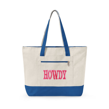 Hot Pink Howdy Watercolor Printed Zippered Canvas Tote 18" x 14" | Various Colors