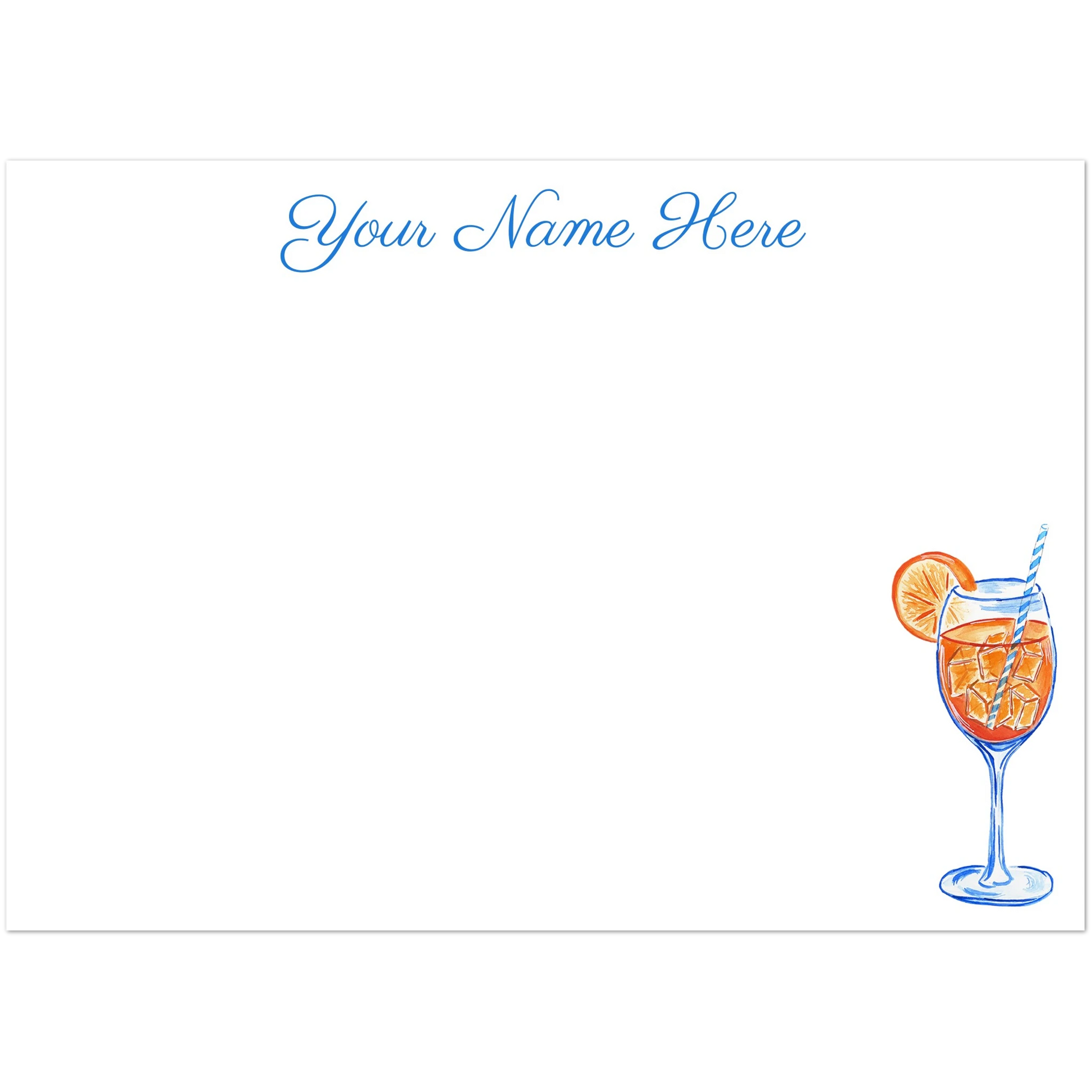 Personalized Aperol Spritz Watercolor Illustrated Flat Notecards | Set of 10 Cards & Envelopes | 2 Sizes 5R (5 x 7″)