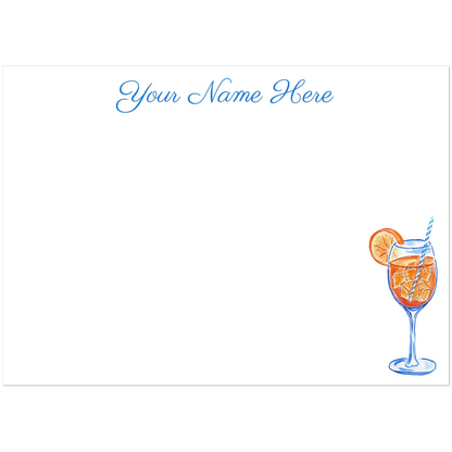 Personalized Aperol Spritz Watercolor Illustrated Flat Notecards | Set of 10 Cards & Envelopes | 2 Sizes 5R (5 x 7″)
