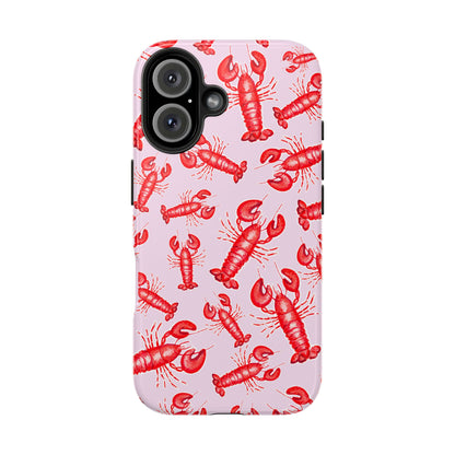 Red Lobster Watercolor Illustrated Tossed Pattern Light Pink Coastal Nautical Tough Phone Case | Various Models