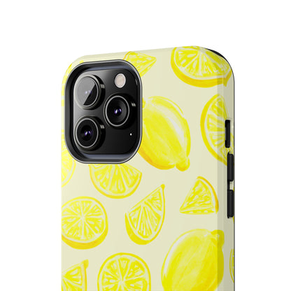 Bright Yellow Lemons Watercolor Illustrated Tossed Pattern Pale Yellow Tough Phone Case | Various Models