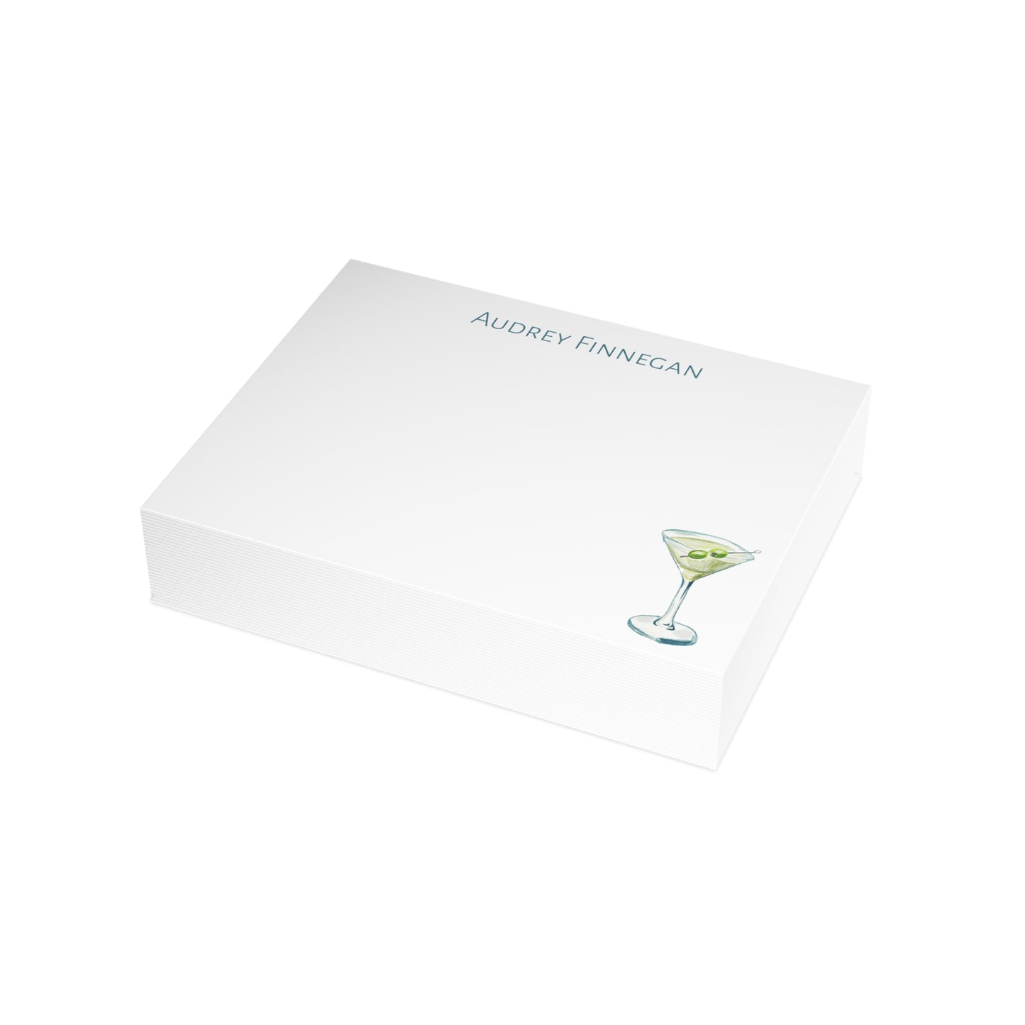 Stationery | Personalized Custom Watercolor Green & Blue Martini Flat Cards with Envelopes | Thank You Bridal Shower Bachelorette