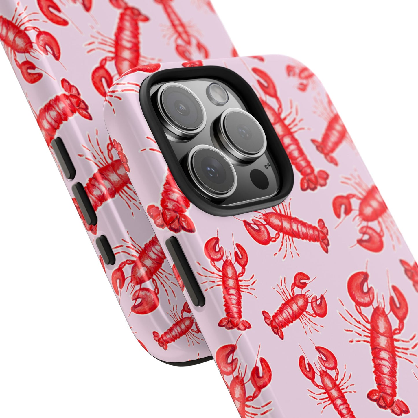 Red Lobster Watercolor Illustrated Tossed Pattern Light Pink Coastal Nautical Tough Phone Case | Various Models