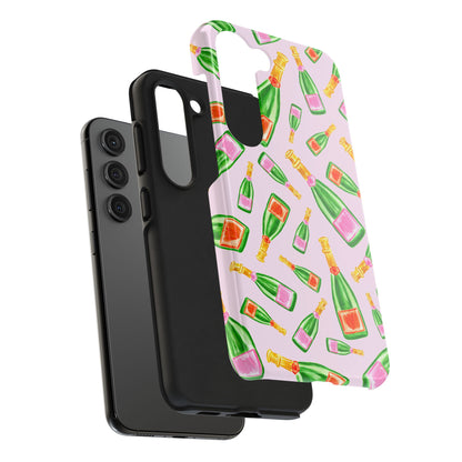 Tossed Pink and Green & Orange and Green Watercolor Illustrated Champagne Bottles Pattern Blush Pink Tough Phone Case | Various Models