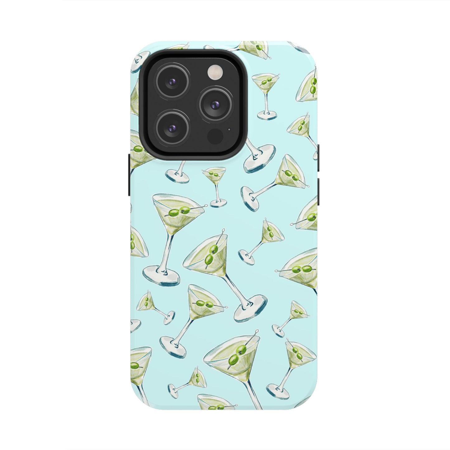 Watercolor Blue and Green Martinis Tossed Illustrated Pattern Turquoise Blue Tough Phone Case | Various Models