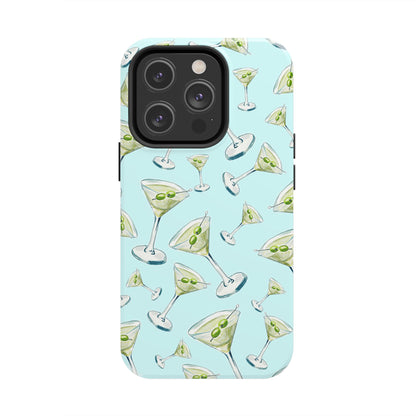 Watercolor Blue and Green Martinis Tossed Illustrated Pattern Turquoise Blue Tough Phone Case | Various Models